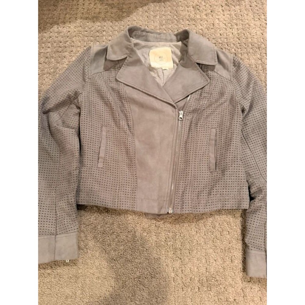 Anthropologie Hei Hei Gray Perforated Vegan Faux Suede Moto Jacket Size XS